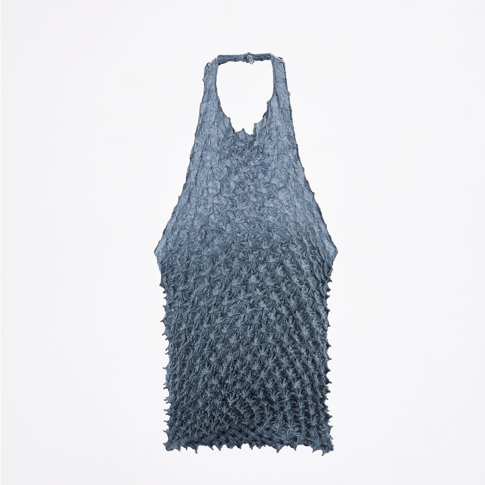 Zara Textured Blue Halter Top
